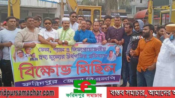 দেশব্যাপী কর্মসূচীর অংশ হিসেবে ফরিদপুর শহর বিএনপি'র পথসভা ও বিক্ষোভ মিছিল অনুষ্ঠিত