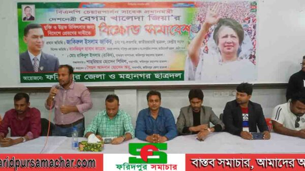 ফরিদপুরে জাতীয়তাবাদী ছাত্রদলের উদ্যোগে বিক্ষোভ সমাবেশ অনুষ্ঠিত